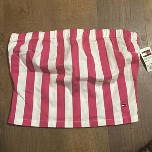 Tommy Hilfiger pink & white striped strapless crop top